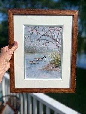 Needles Blue and Brown Canada Geese Watercolor Print